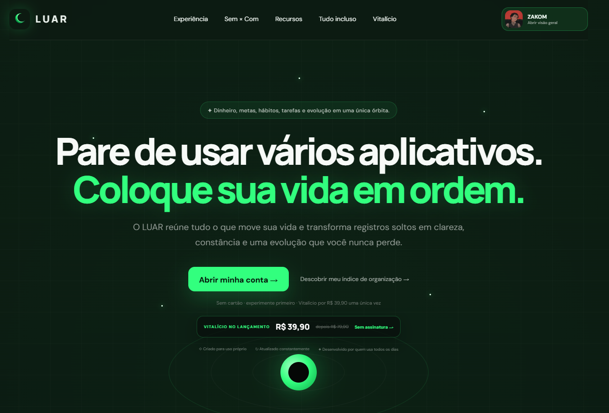 Painel da plataforma Luar