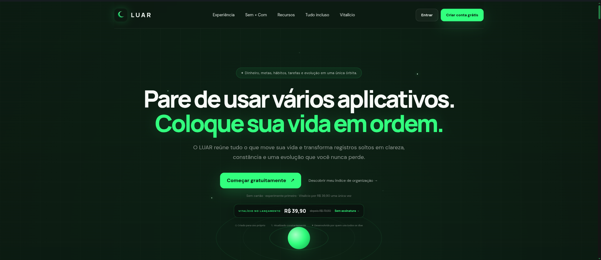 Tela inicial da plataforma Luar