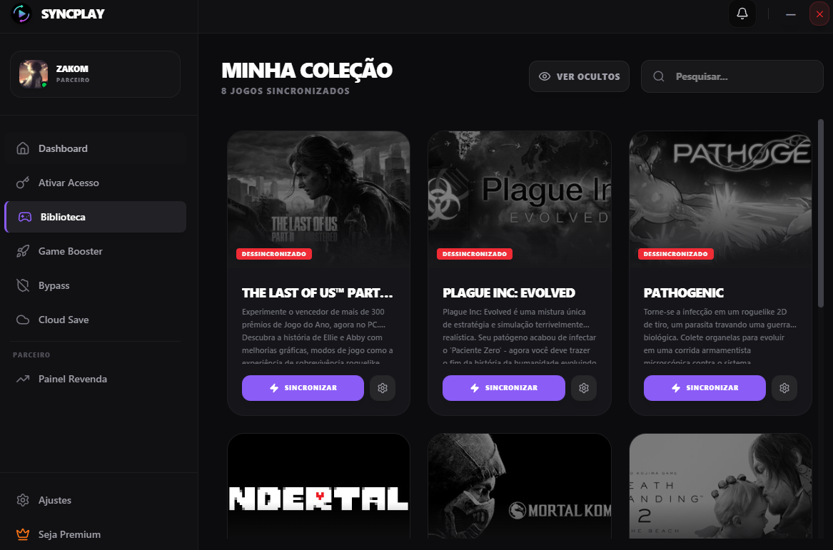 Página de jogo no SyncPlay