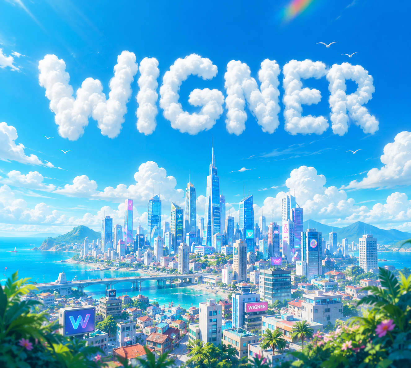 Cidade colorida e futurista da central Wigner